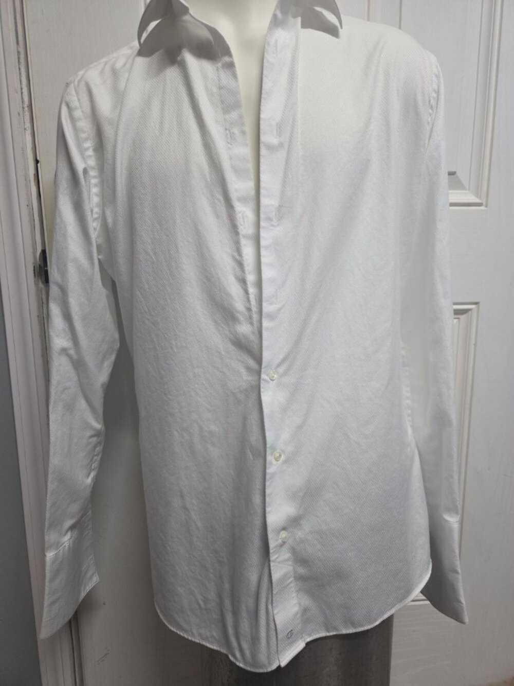 David Donahue Mens Dress Shirt White Long Sleeve Size 17.5 36/37 Trim